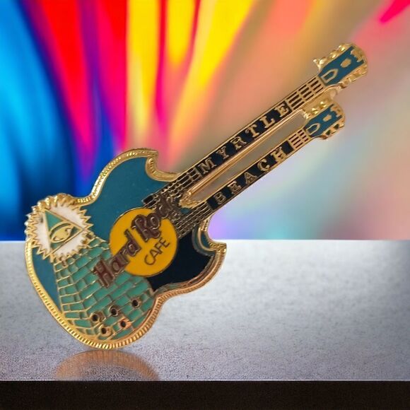Hard Rock Cafe Pin Myrtle Beach Doubleneck Guitar Eye Of Knowledge Pyramid Vtg. - Picture 9 of 11
